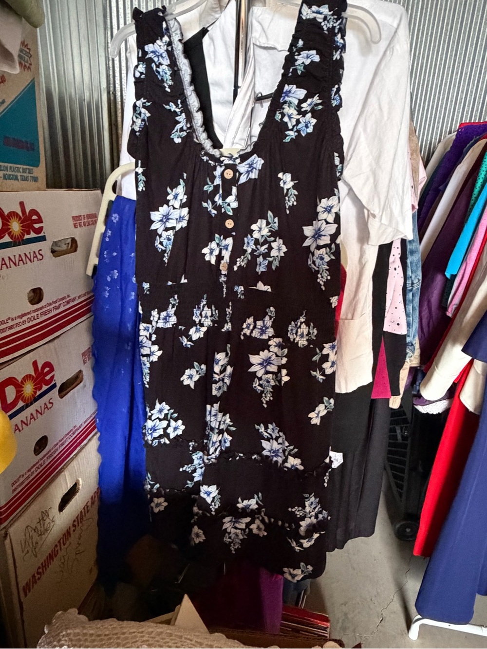 Junior Girls No Boundaries Sundress. Beautiful Black with Blue Floral Print